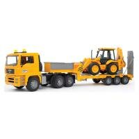 Тягач с прицепом–платформой MAN с колёсным экскаватором–погрузчиком JCB 4CX Bruder 02-776